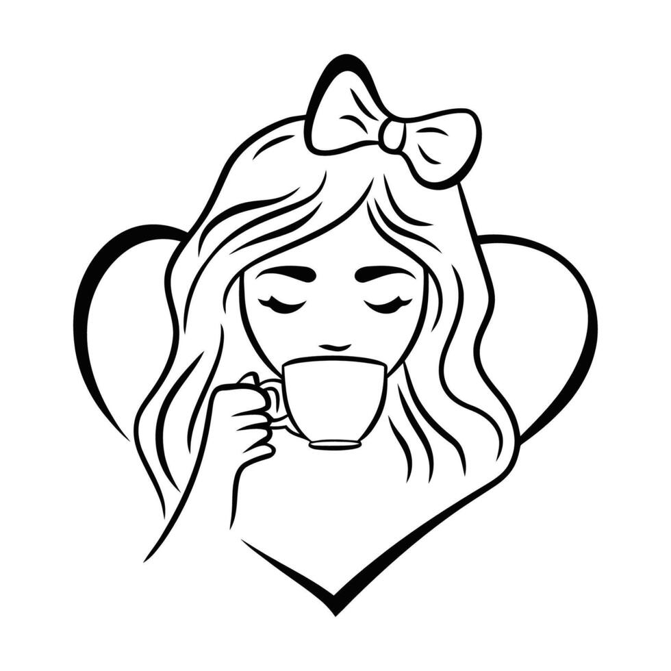 Minimalist Illustration of Woman Enjoying Coffee vector