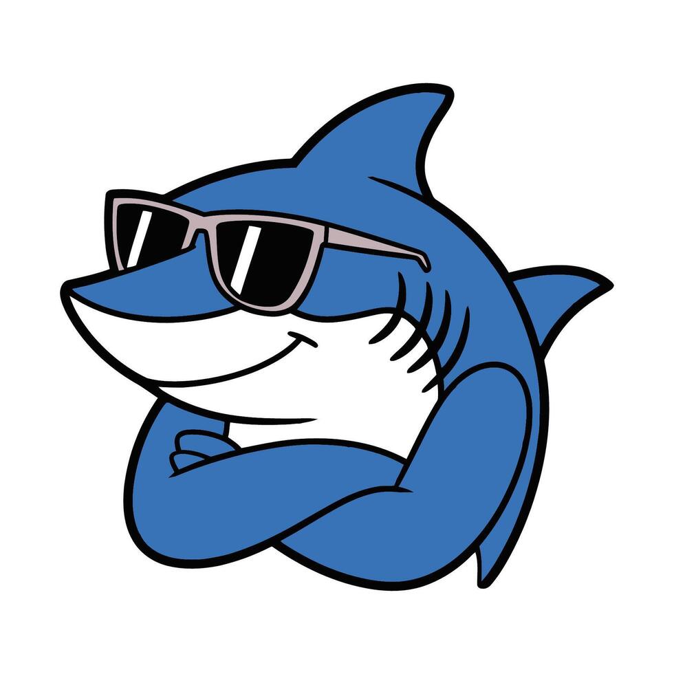 Cool shark with sunglasses cartoon illustration vector