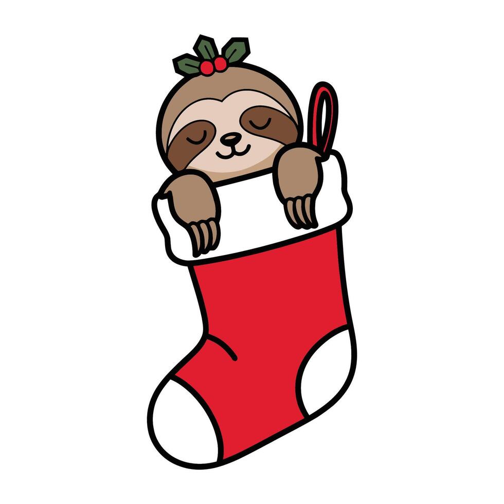 Cute Sloth in Christmas Stocking Illustration vector