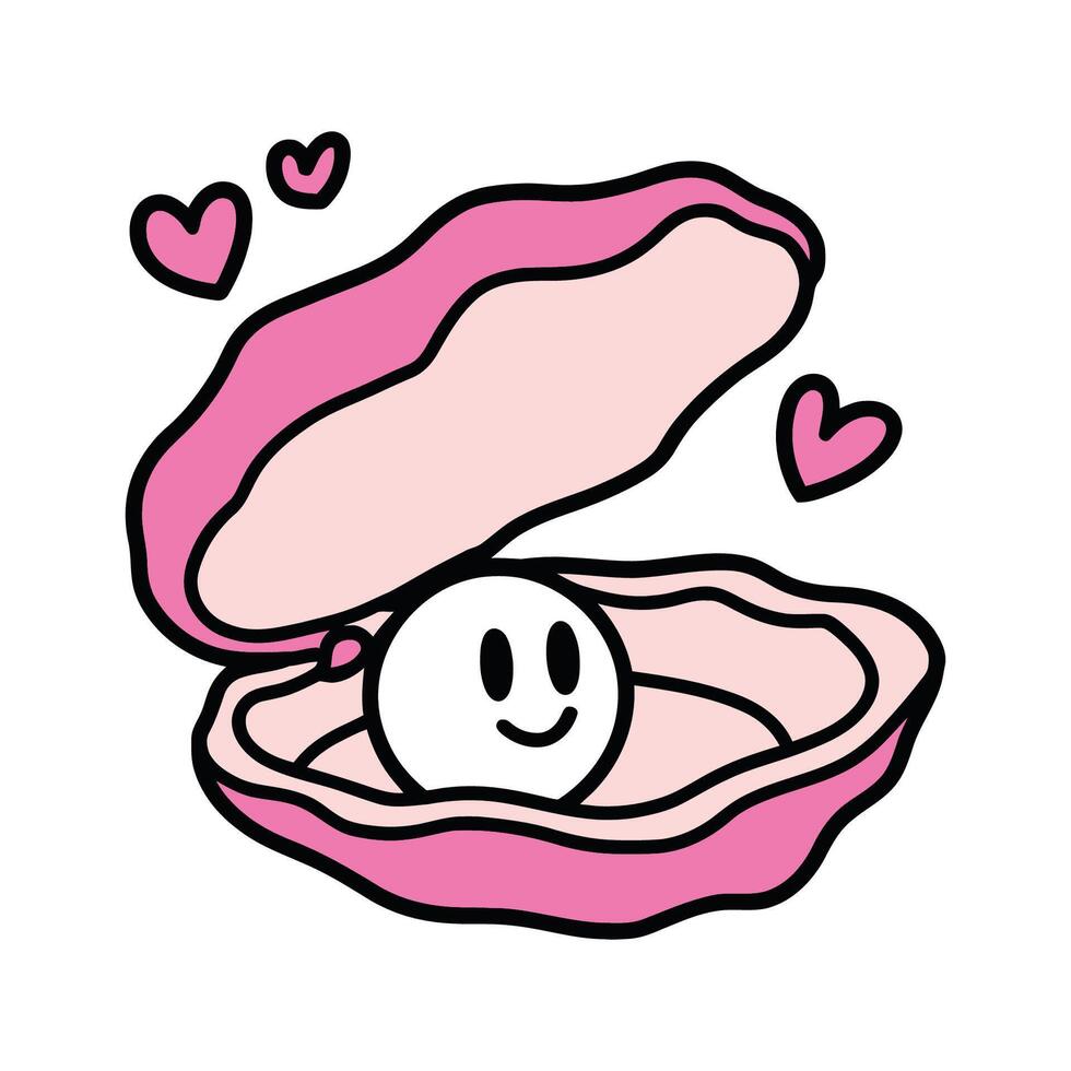 Cute Smiling Pearl in a Pink Shell with Hearts Illustration vector