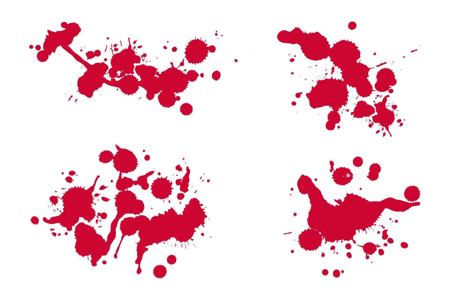 Red Blood Splatters Set. Red blood drops, spray and stains on white background for Halloween, crime and horror designs vector