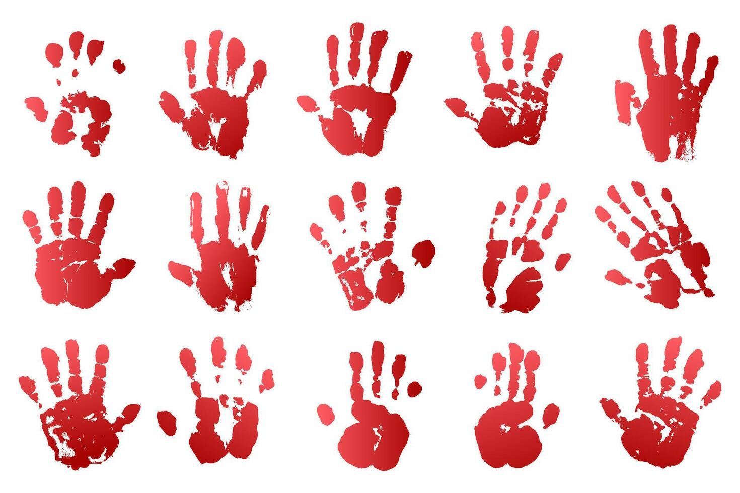 Red bloody handprints set on white background. Halloween horror or crime concept vector