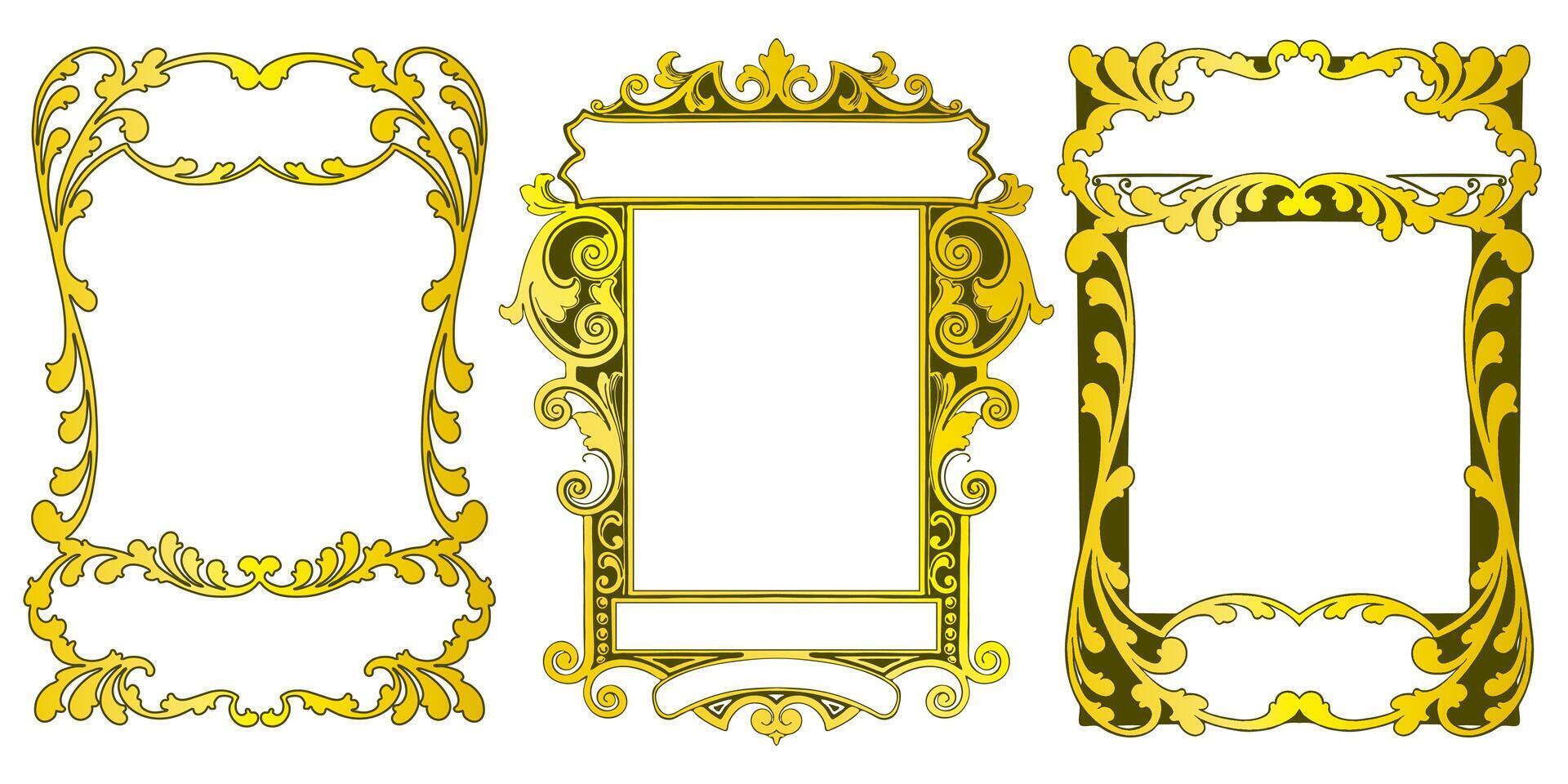 Frames with style Baroque ornament golden set. vector