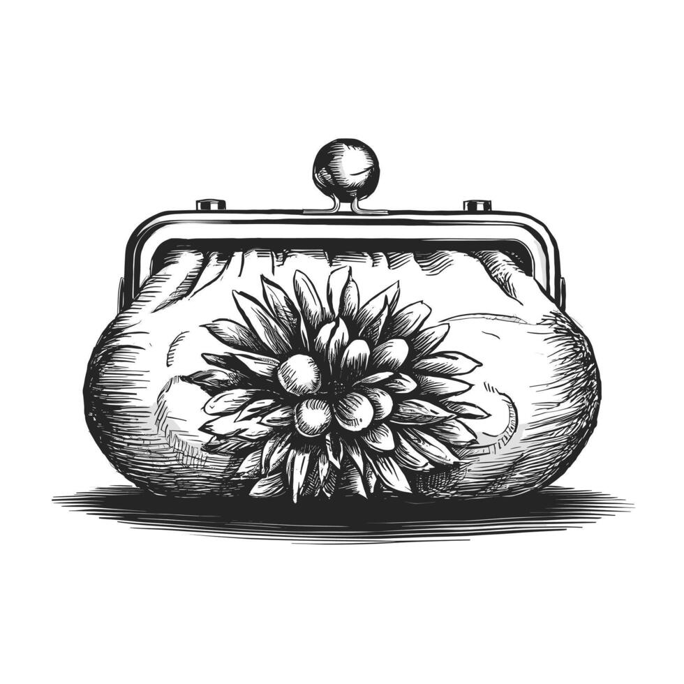 Hand drawn sketch of a purse with flowers vector