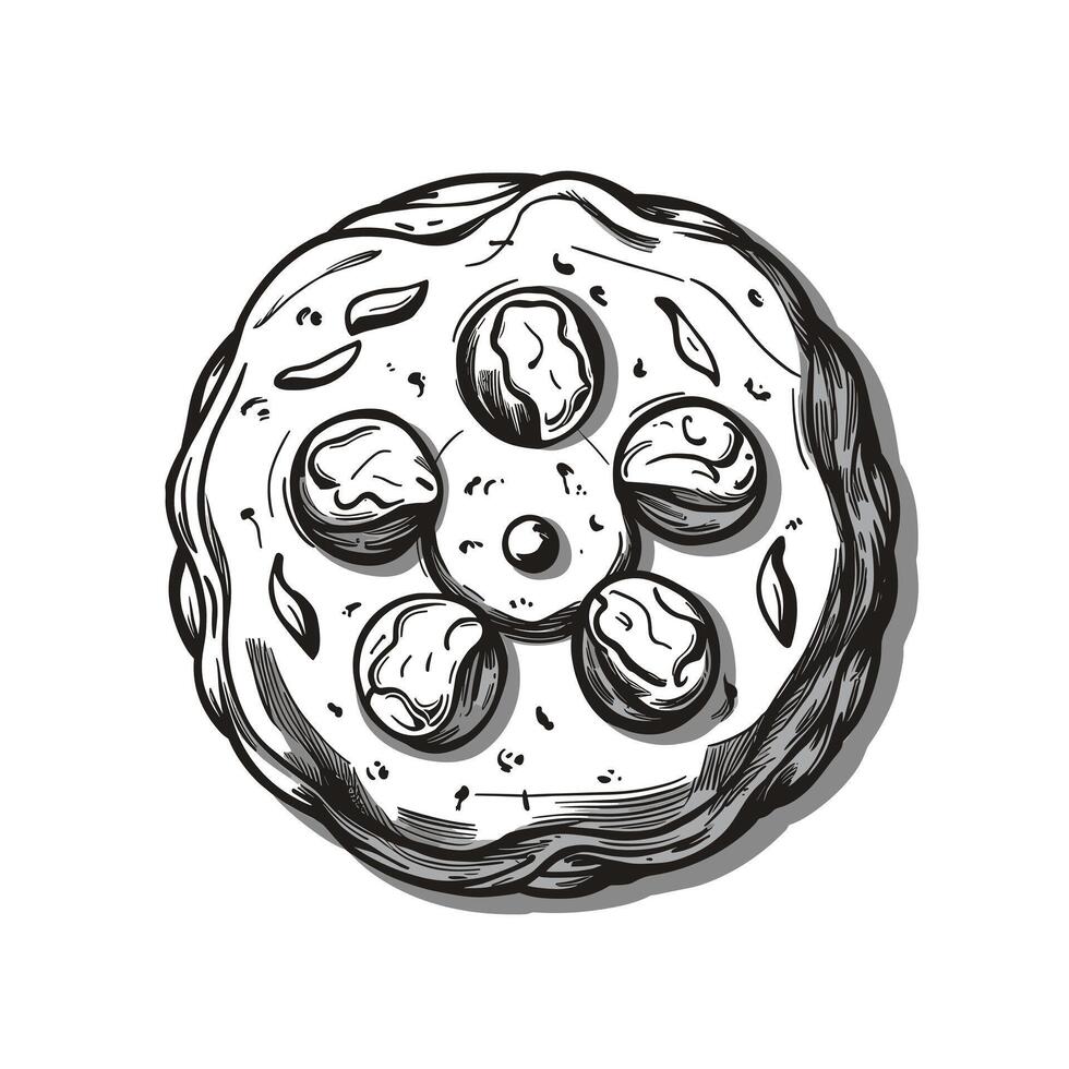 A black and white drawing of a cookie vector
