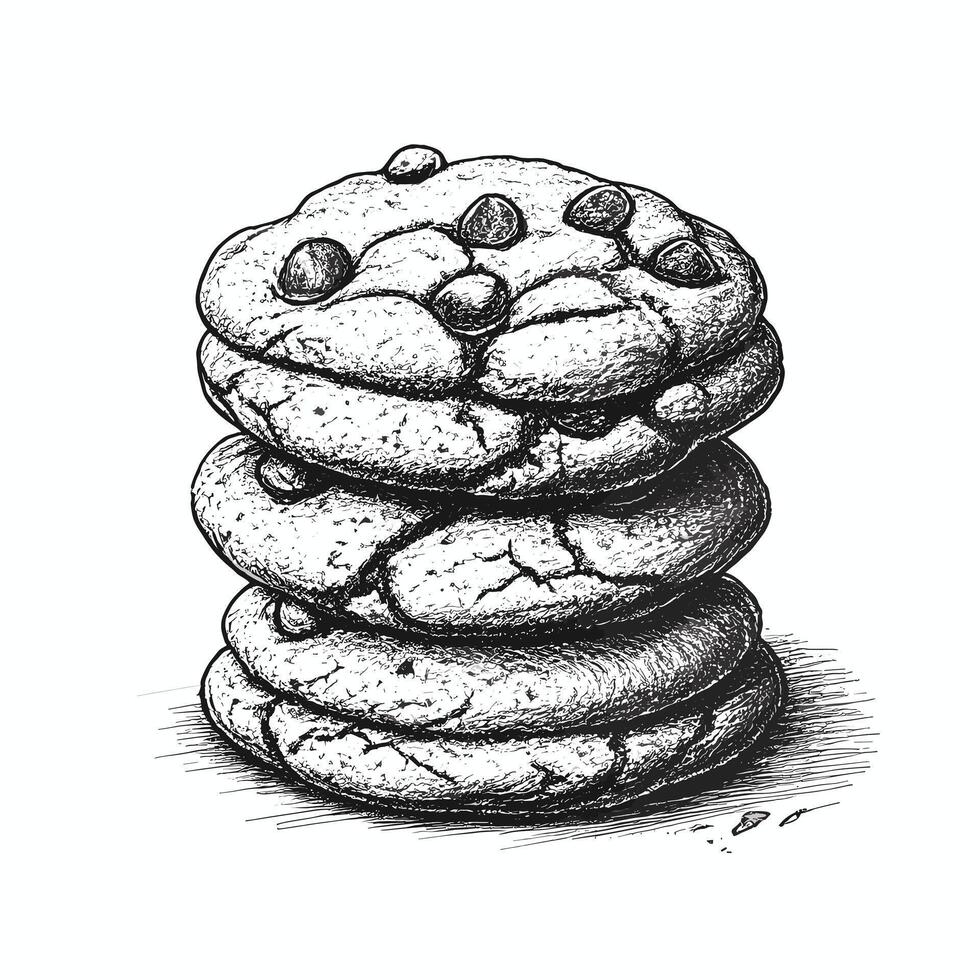 A black and white drawing of a stack of cookies vector