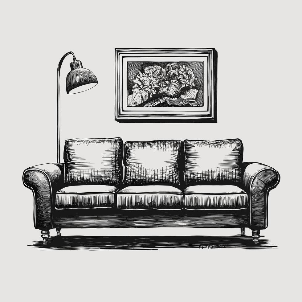 A sketch of a couch and lamp vector
