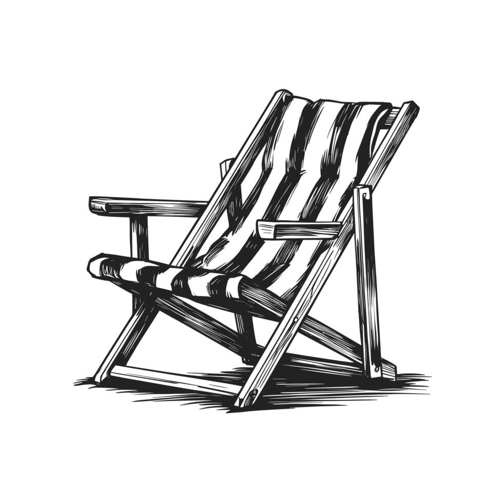 A black and white drawing of a beach chair vector