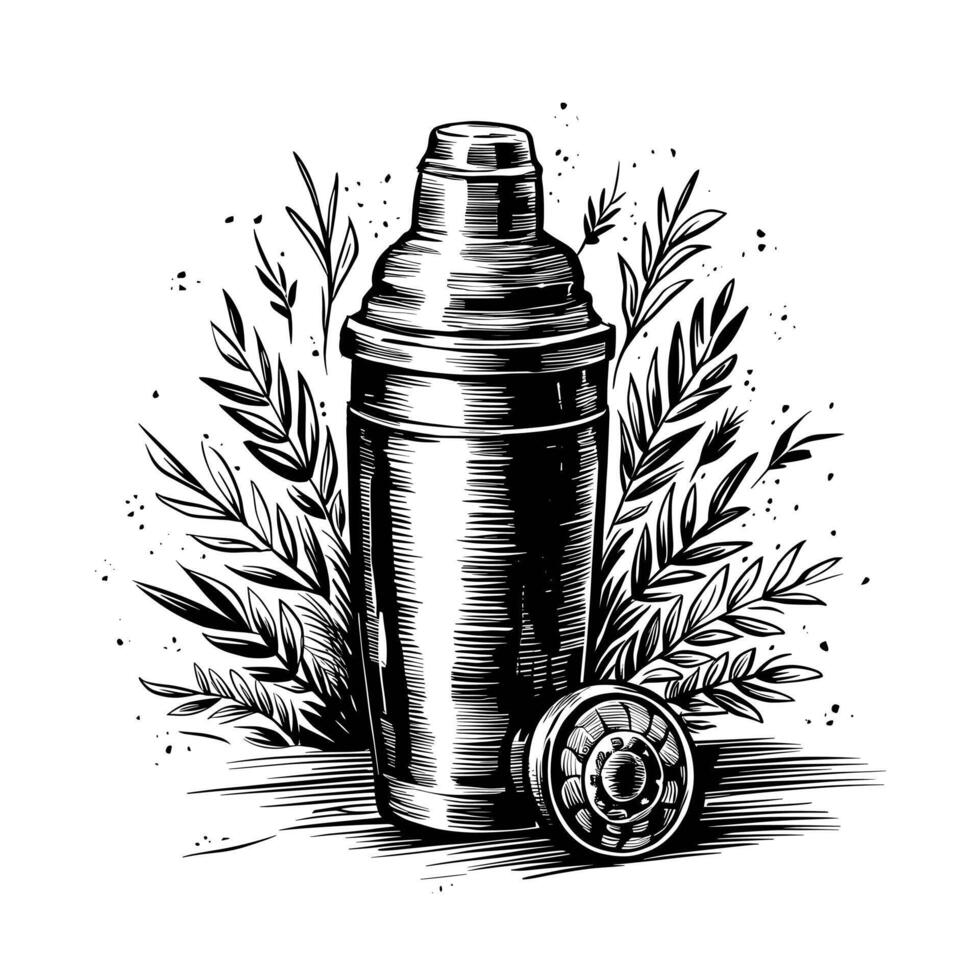 Shaker with olive branch and olive oil illustration vector