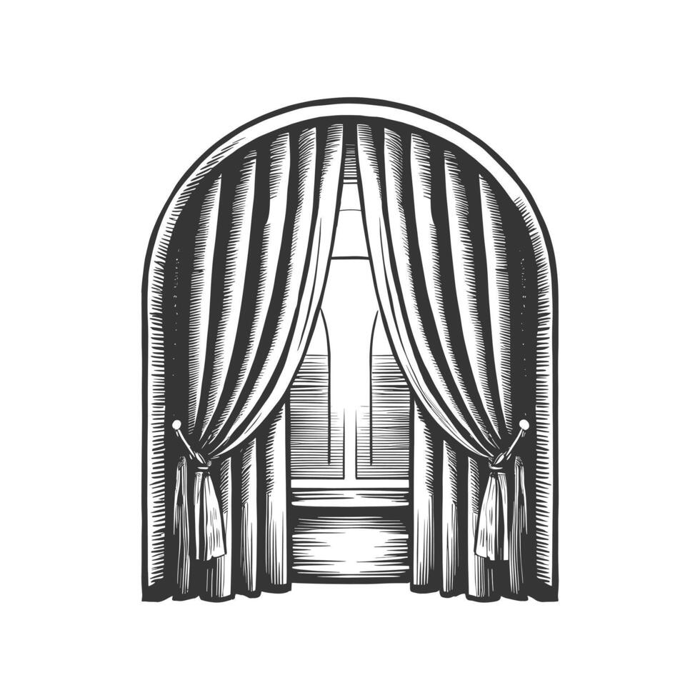 An illustration of a window with curtains vector