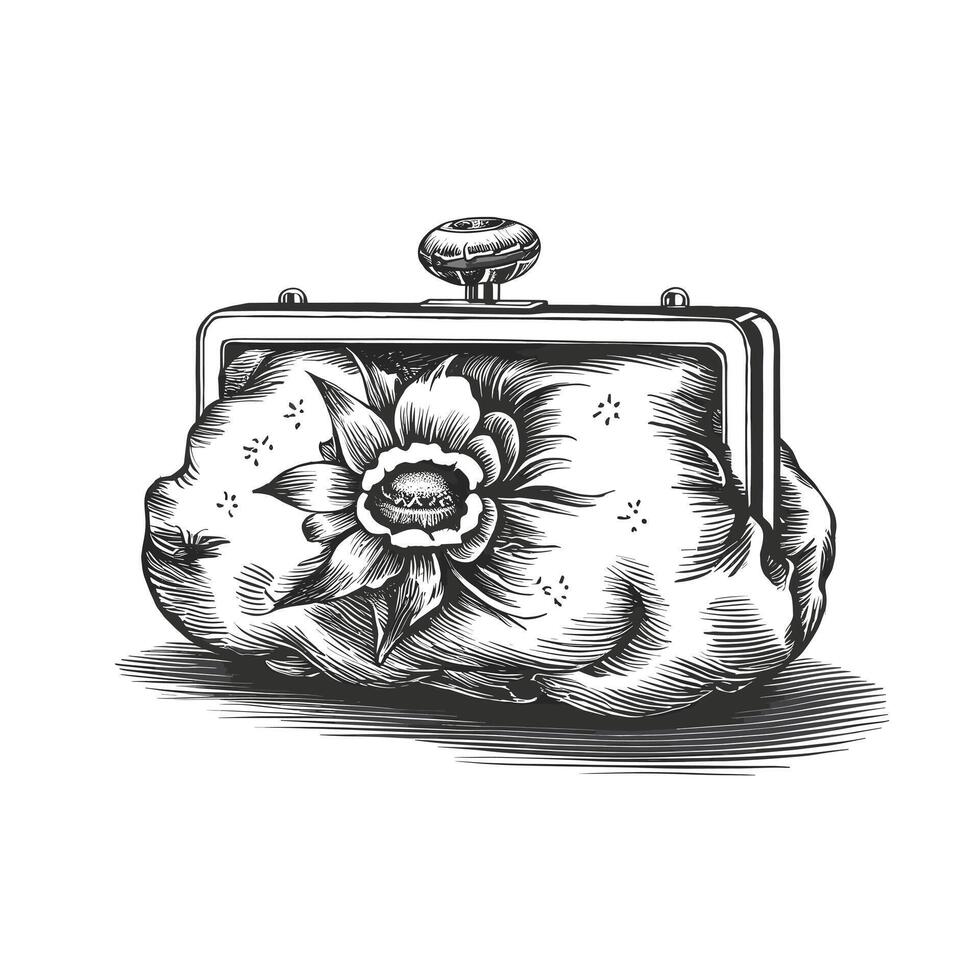An illustration of a purse with a flower vector