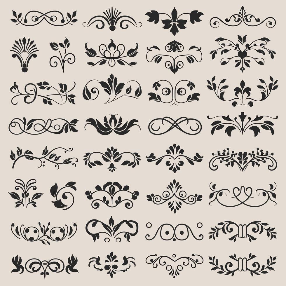 Set of vintage floral design elements vector