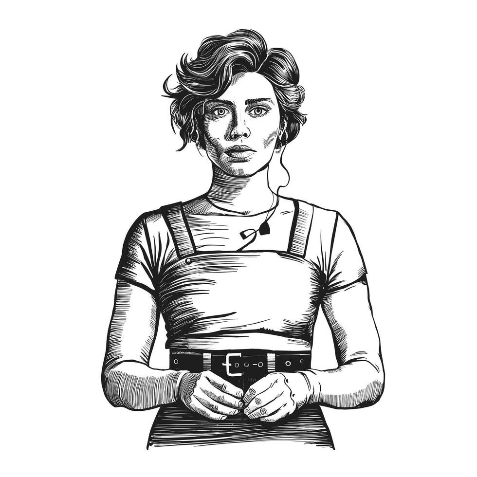 A drawing of a woman with a belt vector