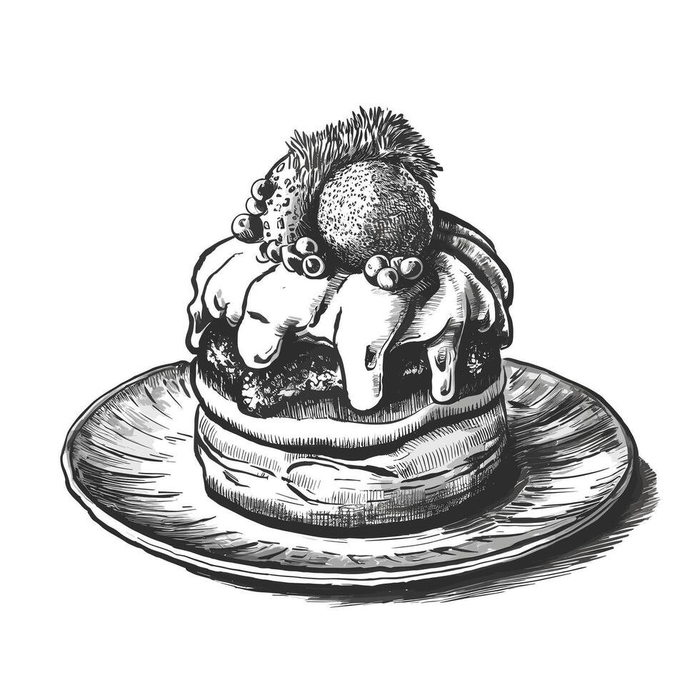 A drawing of a cake with fruit and nuts vector