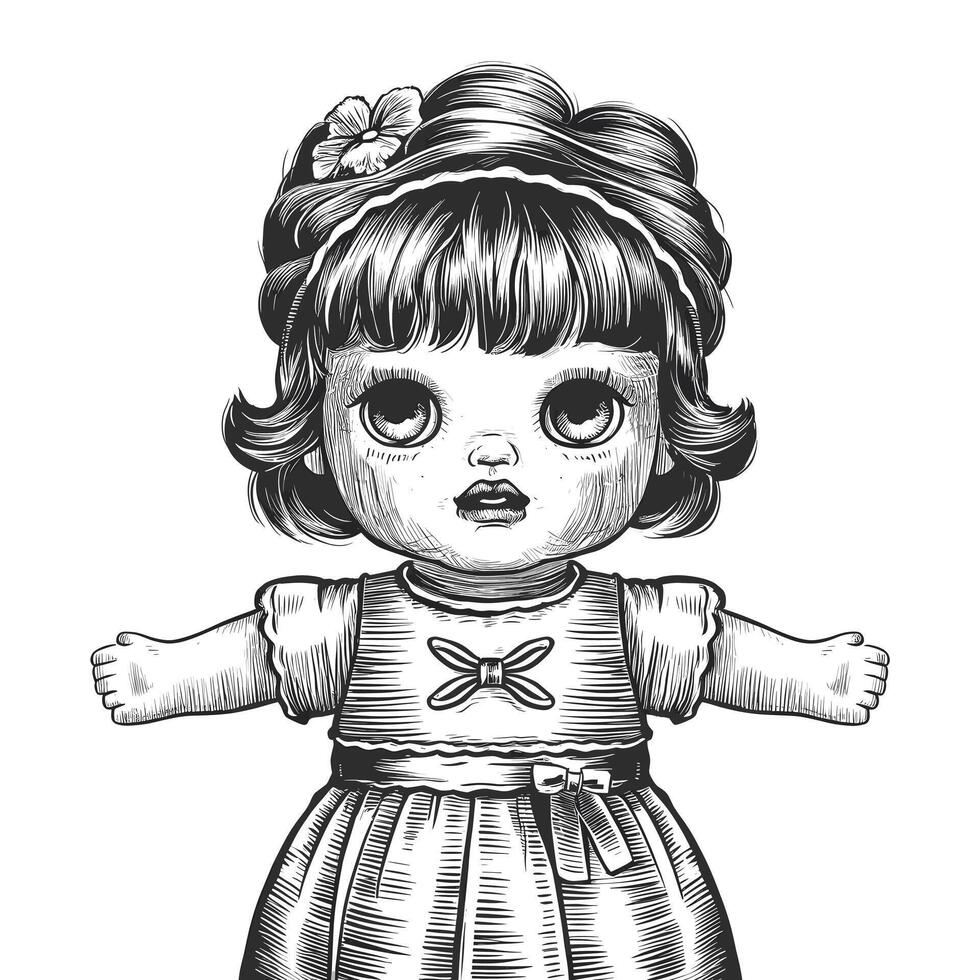 A drawing of a little girl in a dress vector