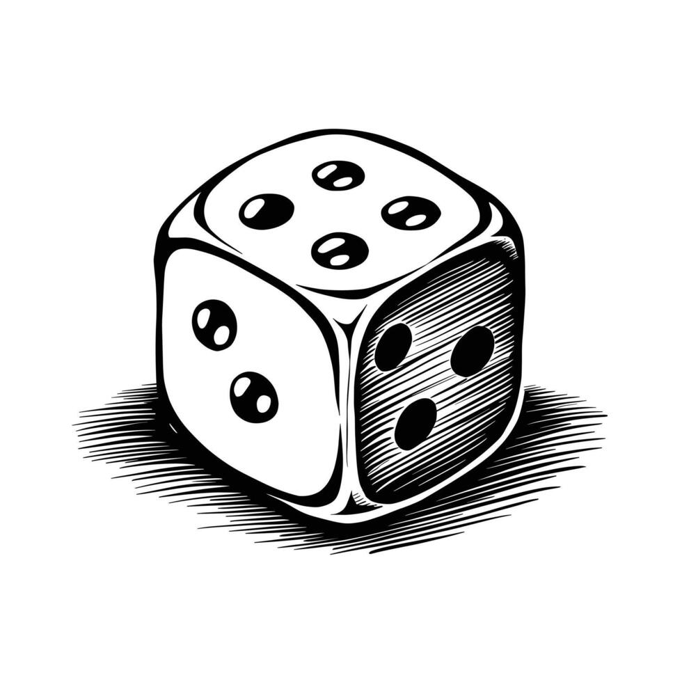 A black and white drawing of a dice vector