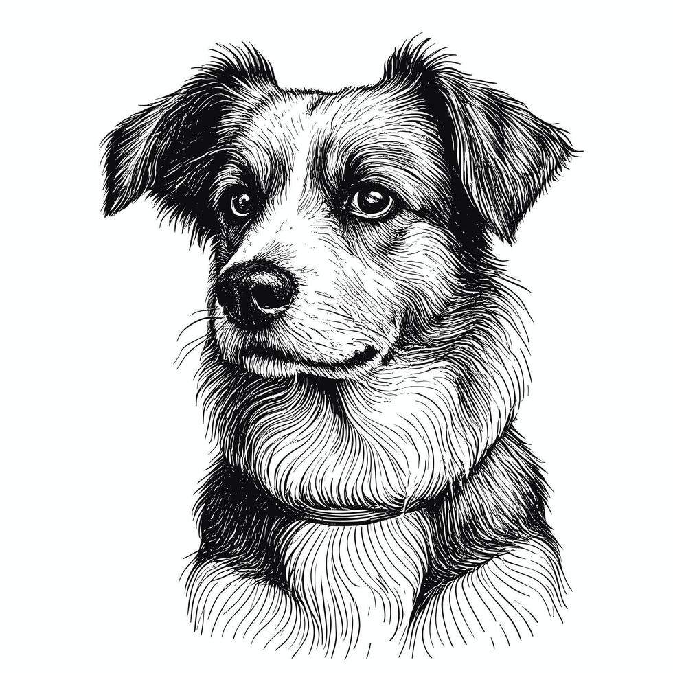 A black and white drawing of a dog vector