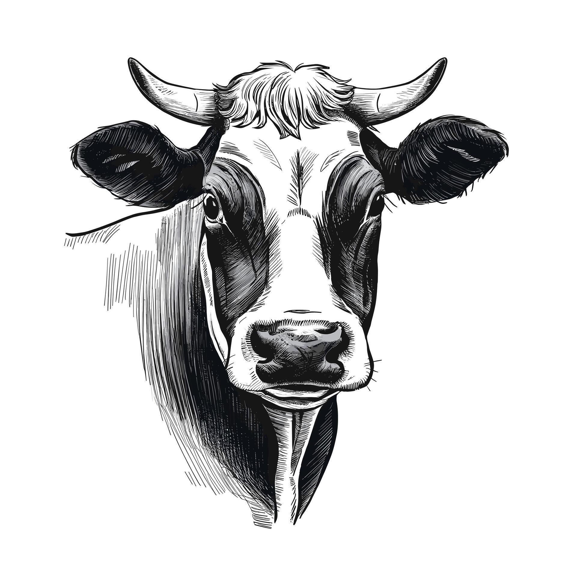 A black and white drawing of a cow's face 51582981 Vector Art at Vecteezy