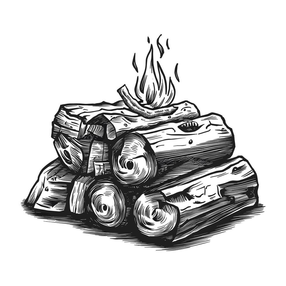 A drawing of a firewood pile with a log on top vector