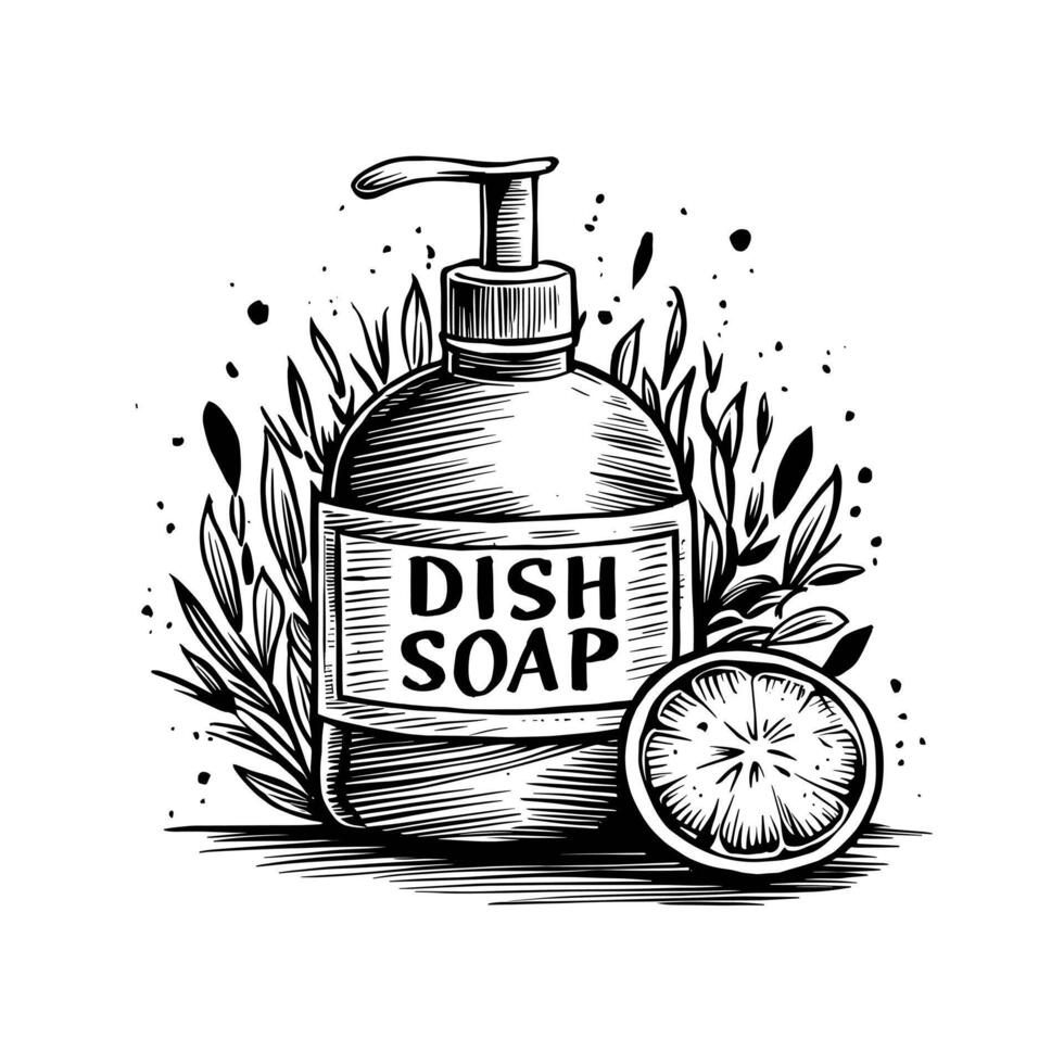 Dish soap and lemon illustration vector