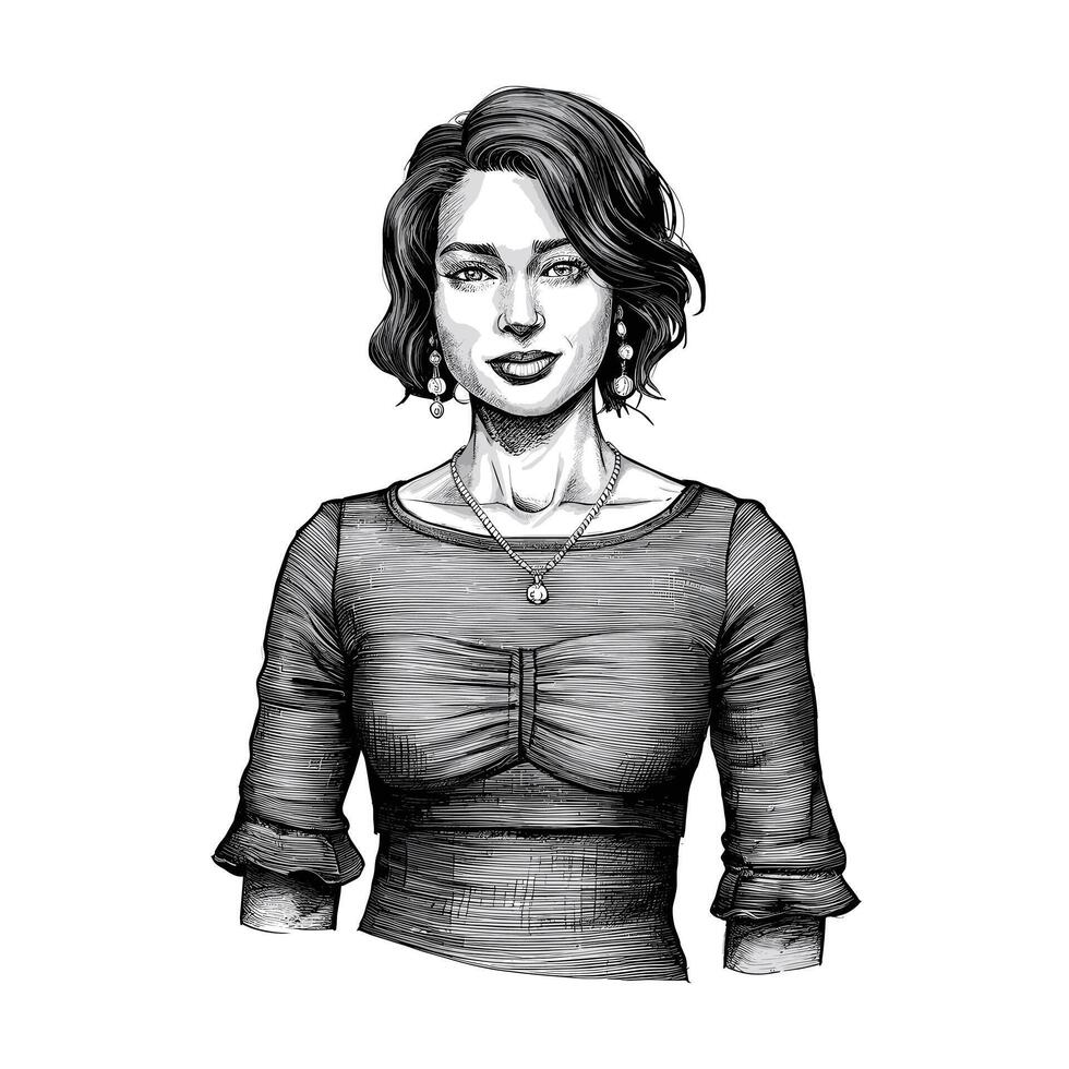 A black and white drawing of a woman vector