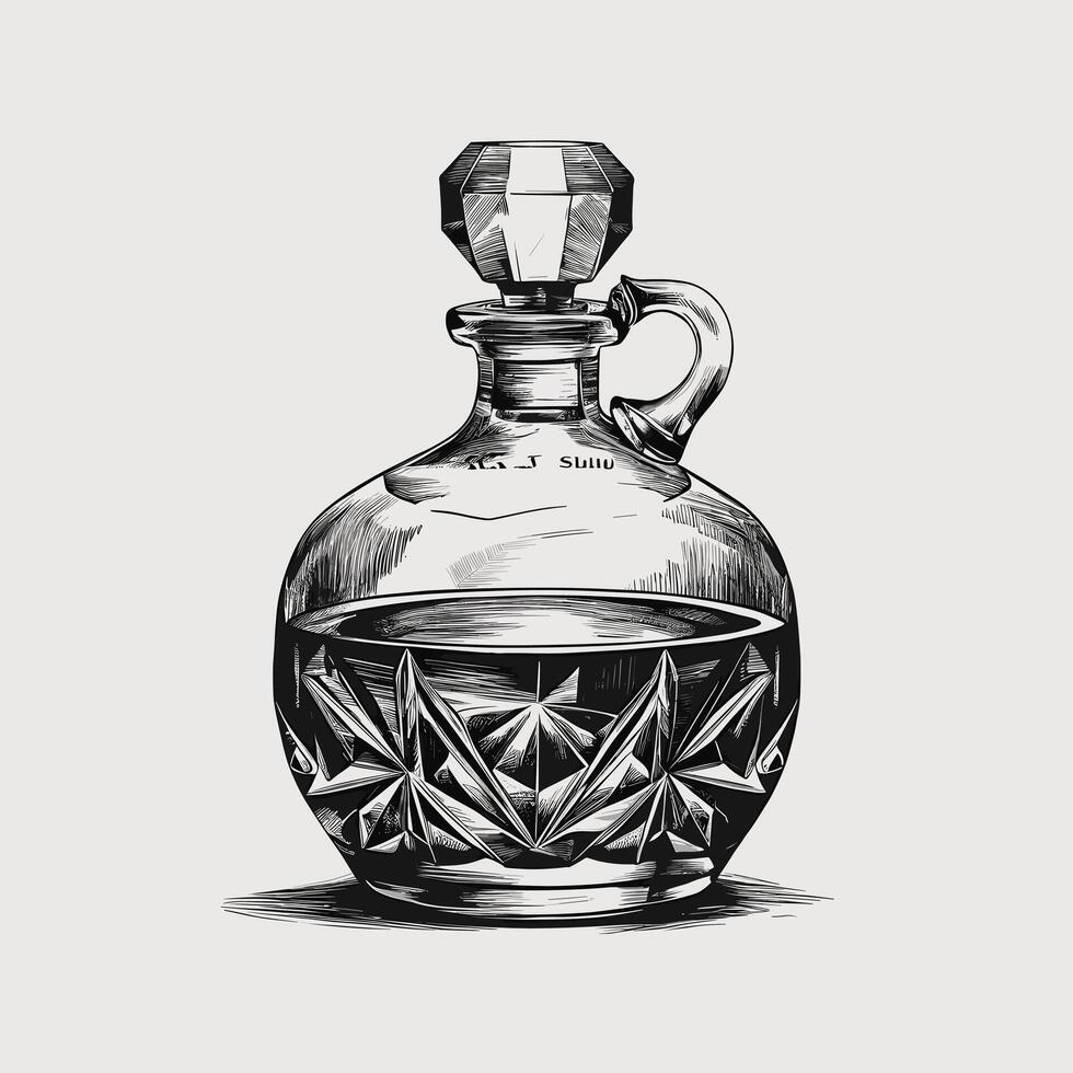 A black and white drawing of a glass bottle with a diamond on top vector