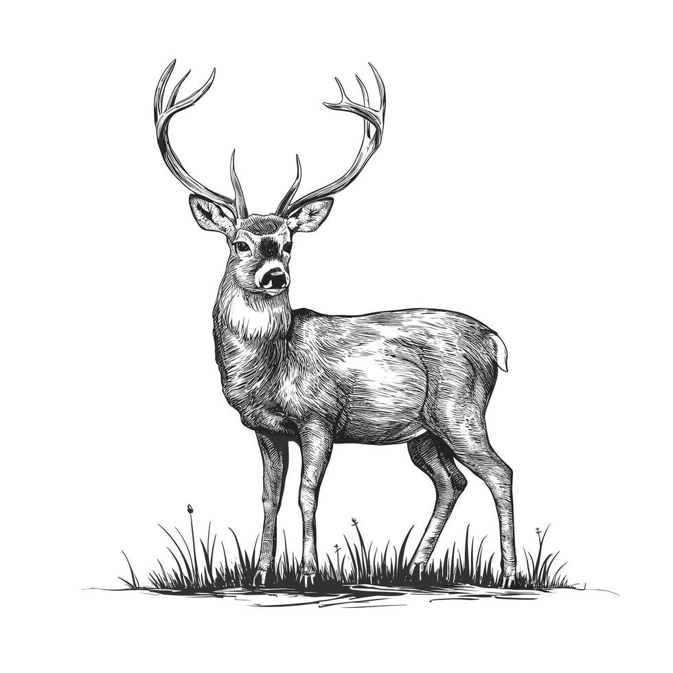 A drawing of a deer standing in the grass vector