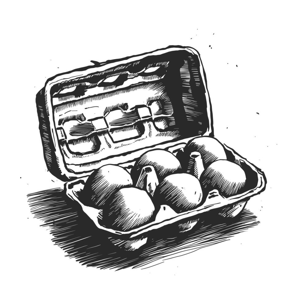 A black and white drawing of eggs in a carton vector