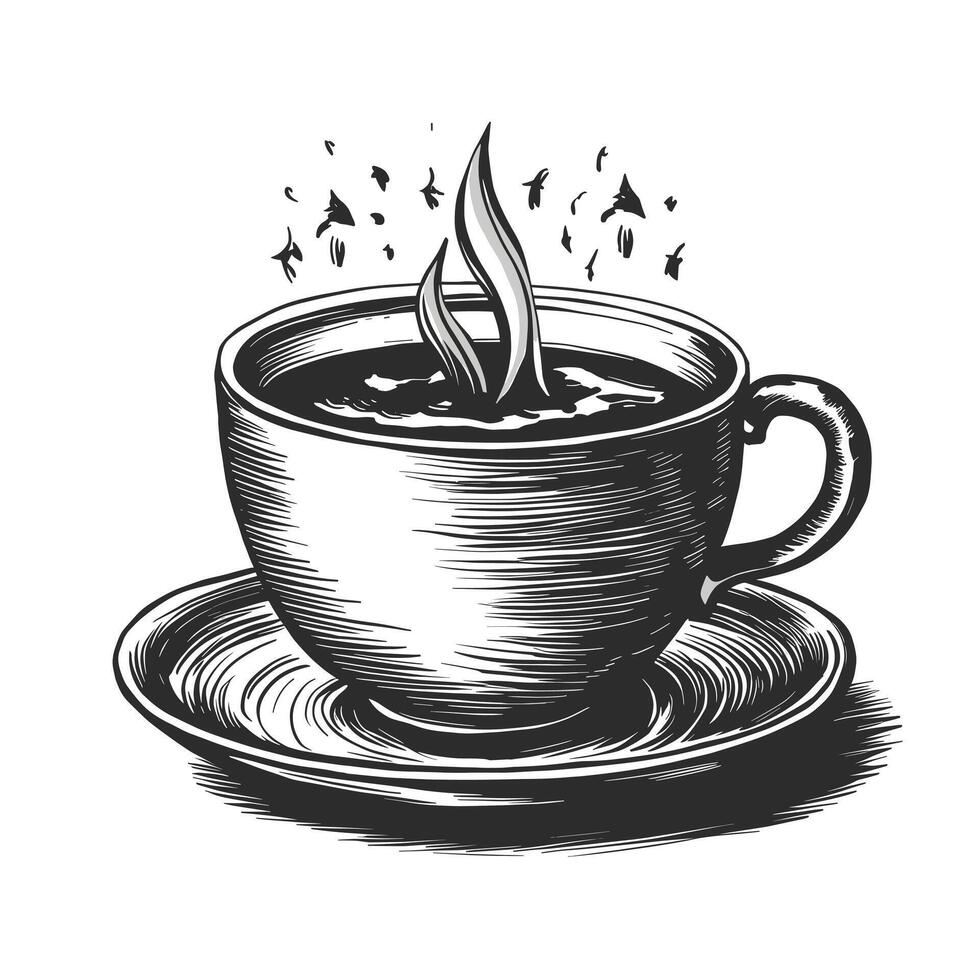 A black and white drawing of a cup of coffee vector