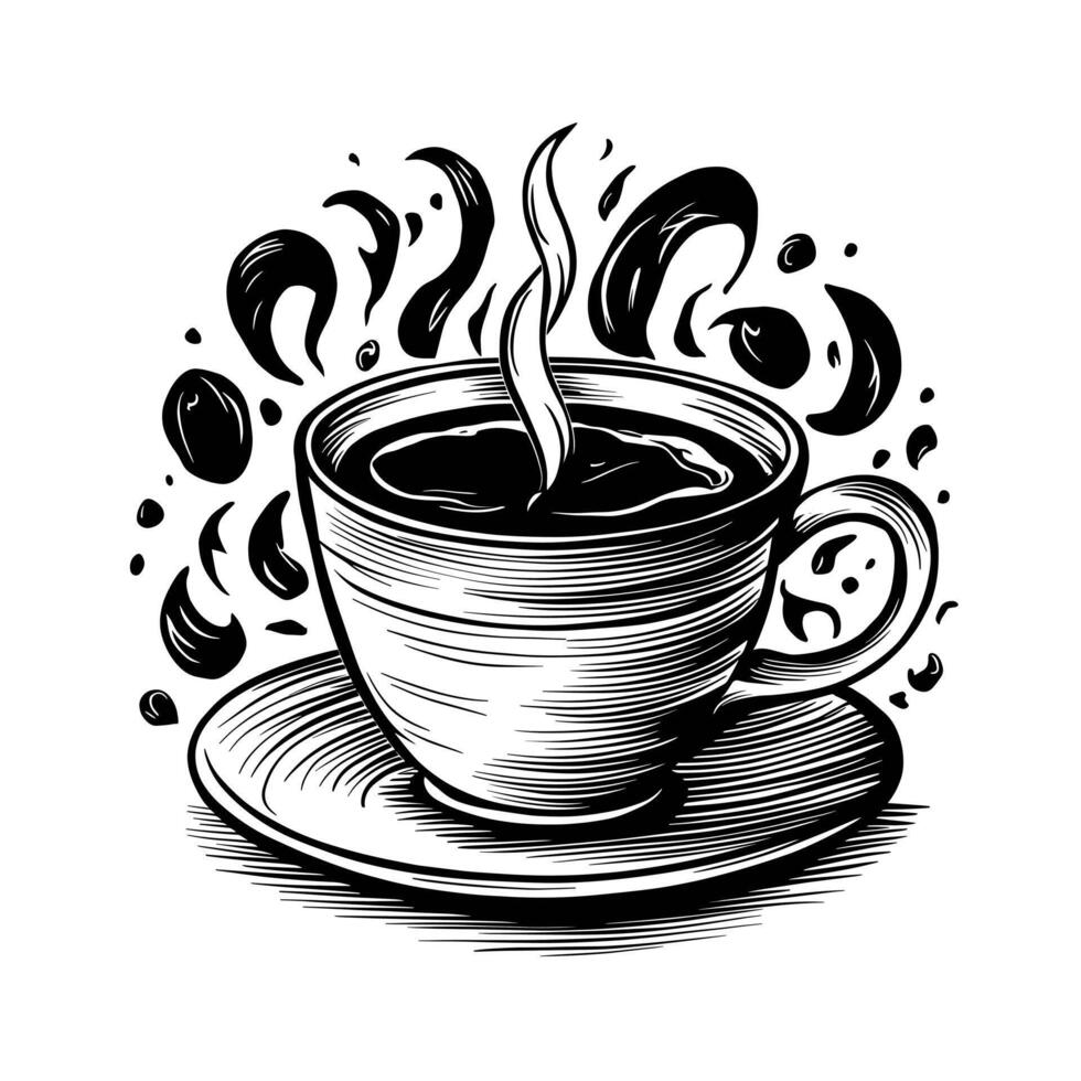 Coffee cup with steam and coffee beans illustration vector