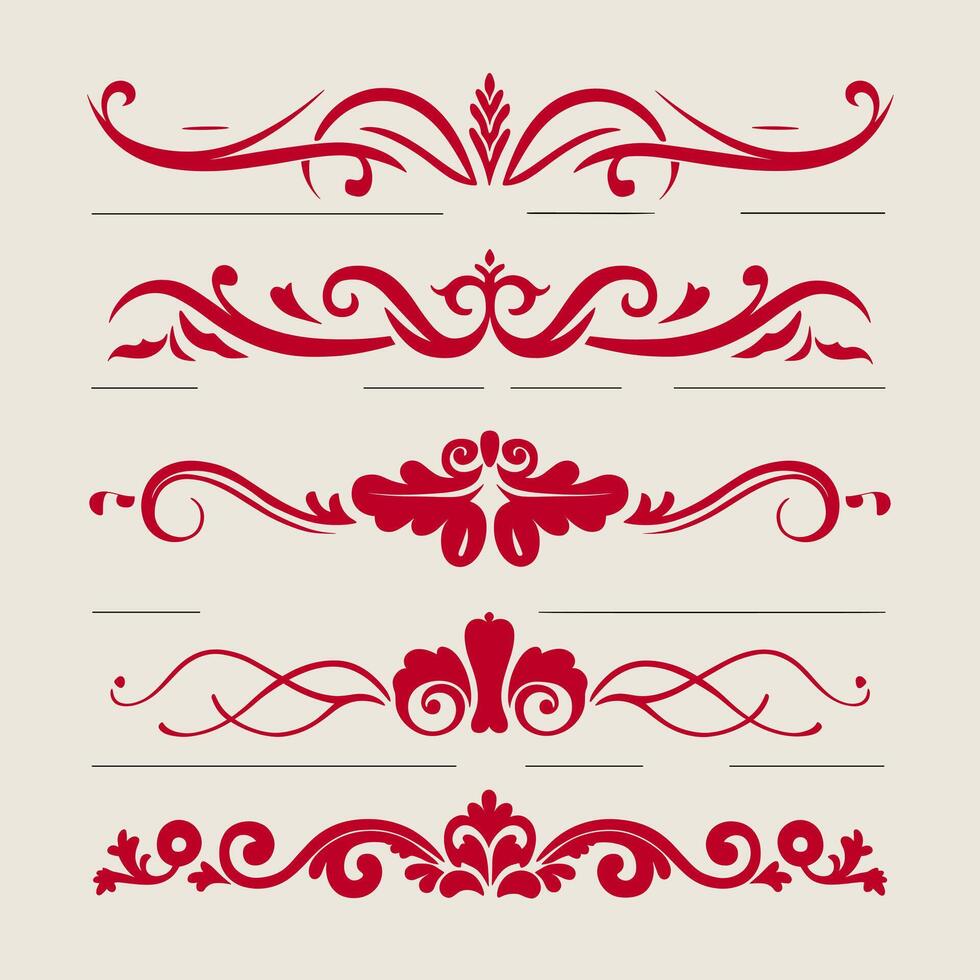 Set of vintage red decorative elements vector