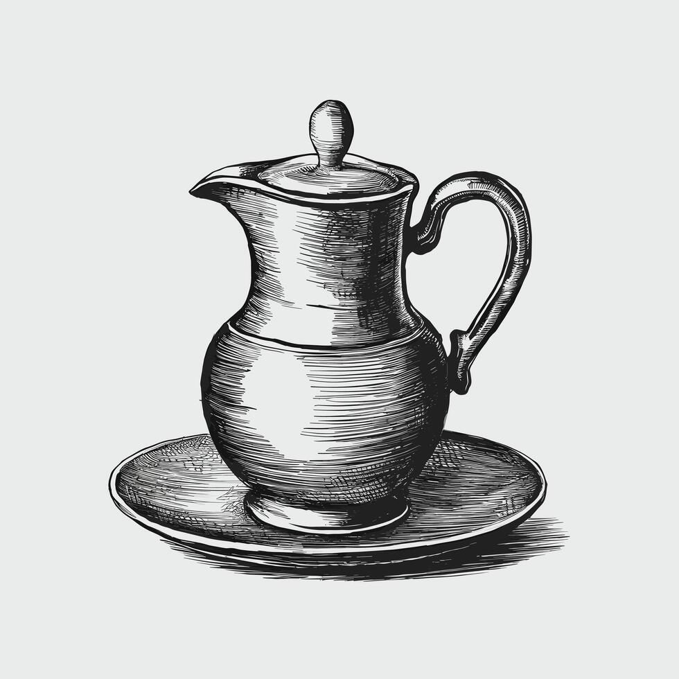 A black and white drawing of a coffee pot vector