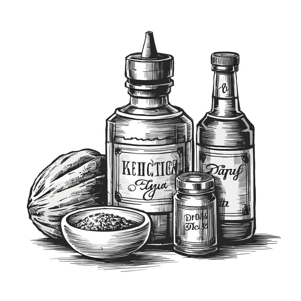Hand drawn illustration of spices and spices vector