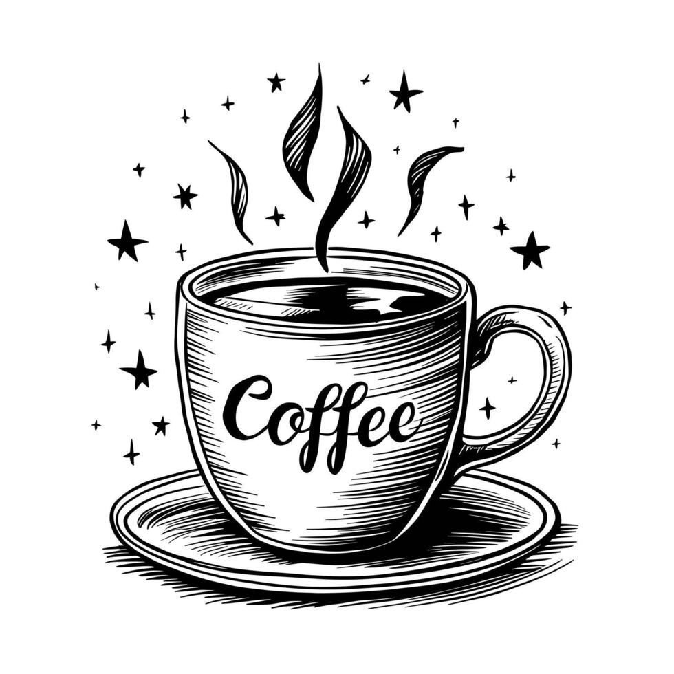Coffee cup with stars and the word coffee vector