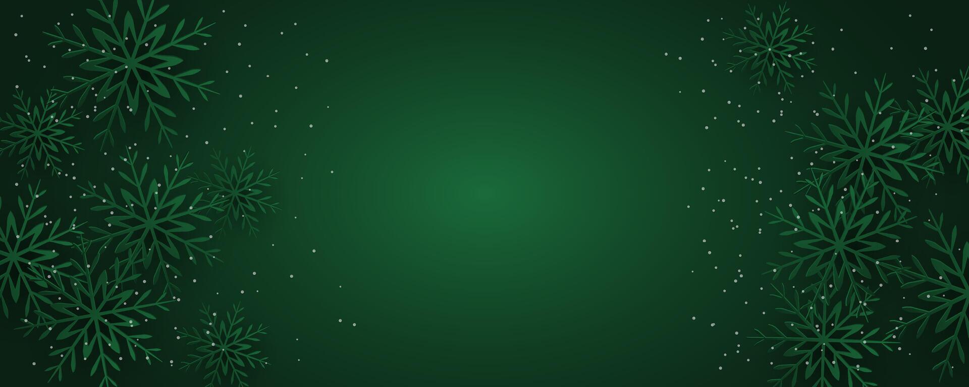 Green snowflakes on a green Christmas banner vector