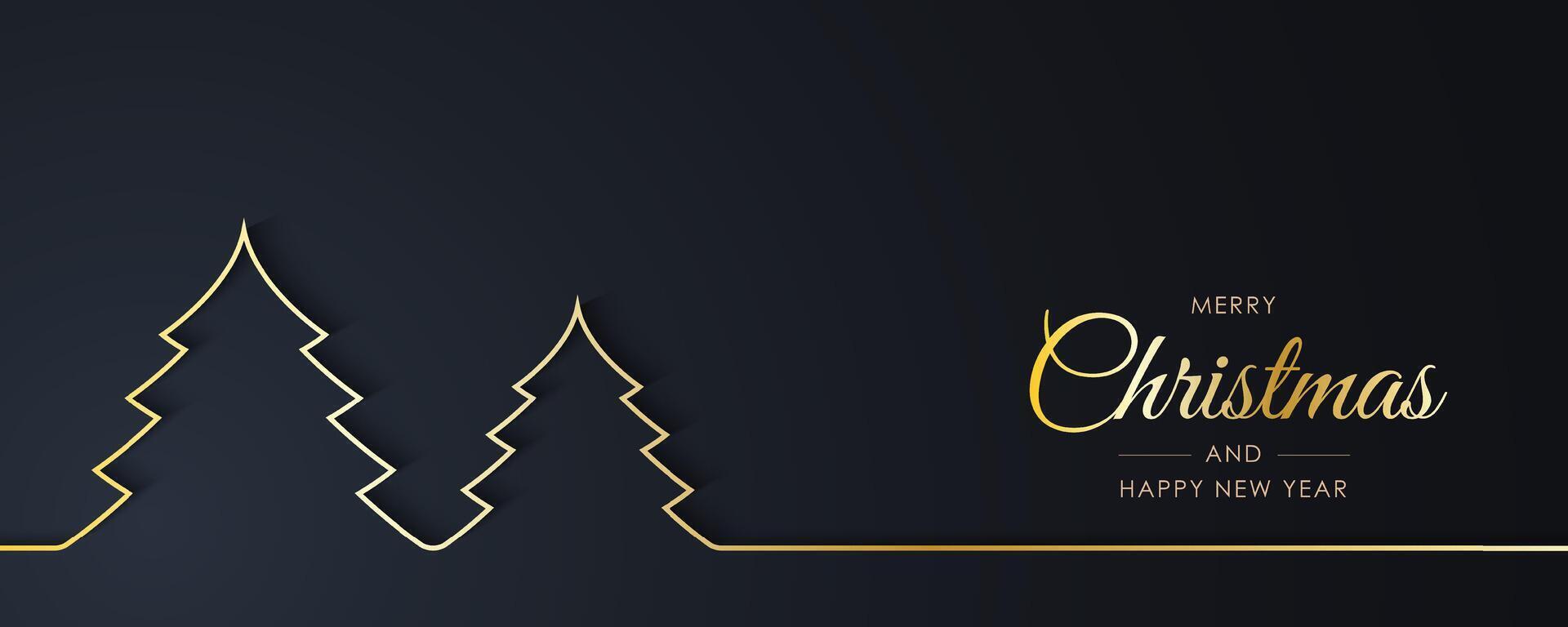 Merry christmas banner with christmas tree illustration in line art vector