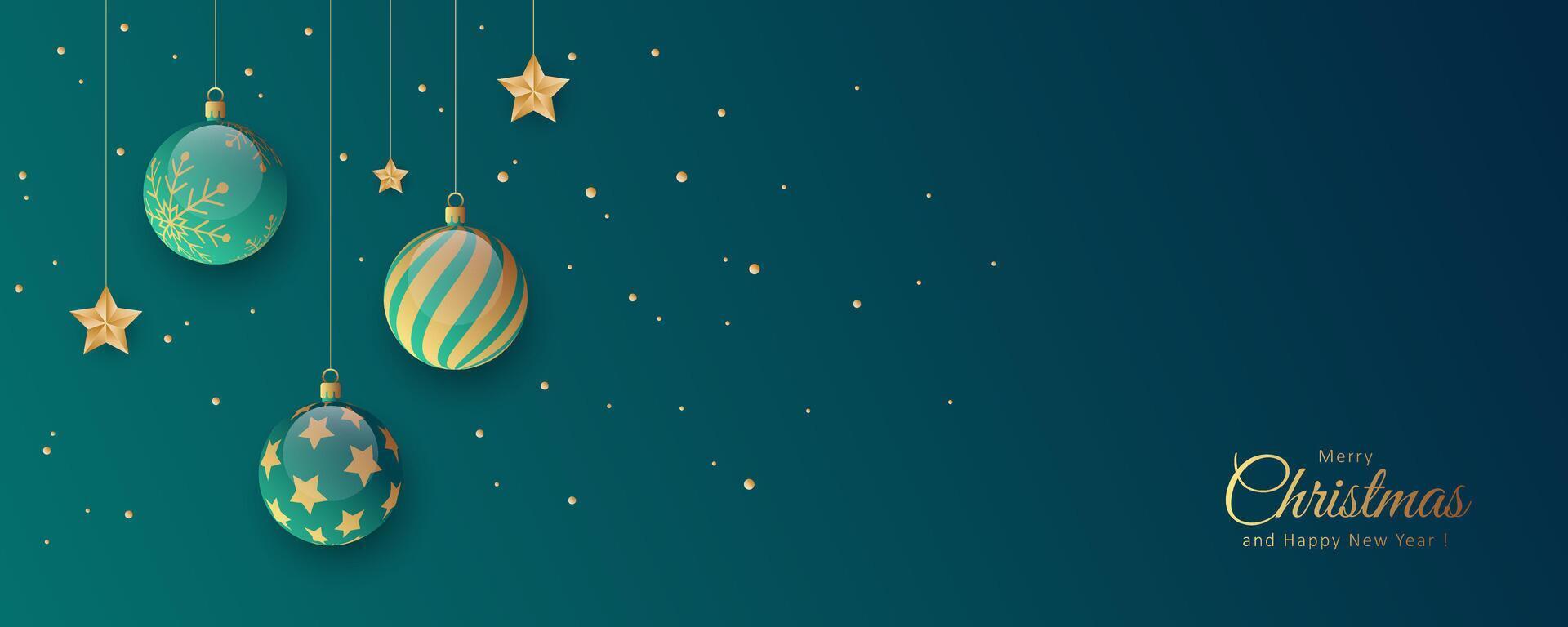 Elegant holiday banner with realistic hanging baubles vector