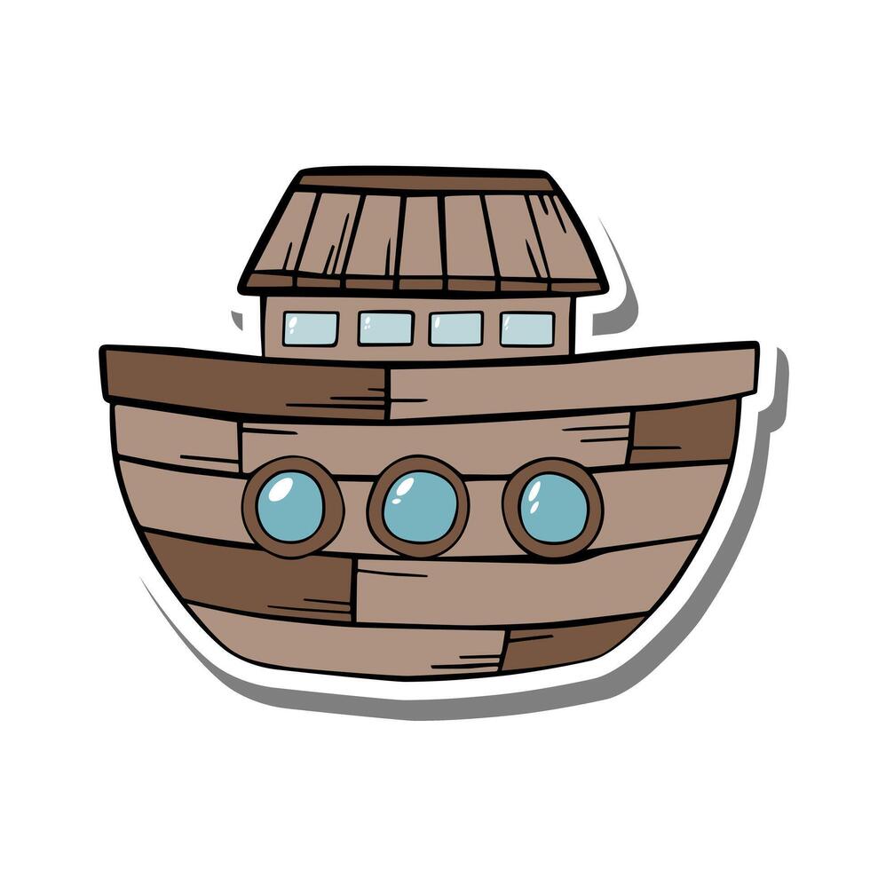 Cute Cartoon Noah's Ark on white silhouette and gray shadow. Digital or printable sticker. illustration for decorate card or any design. vector