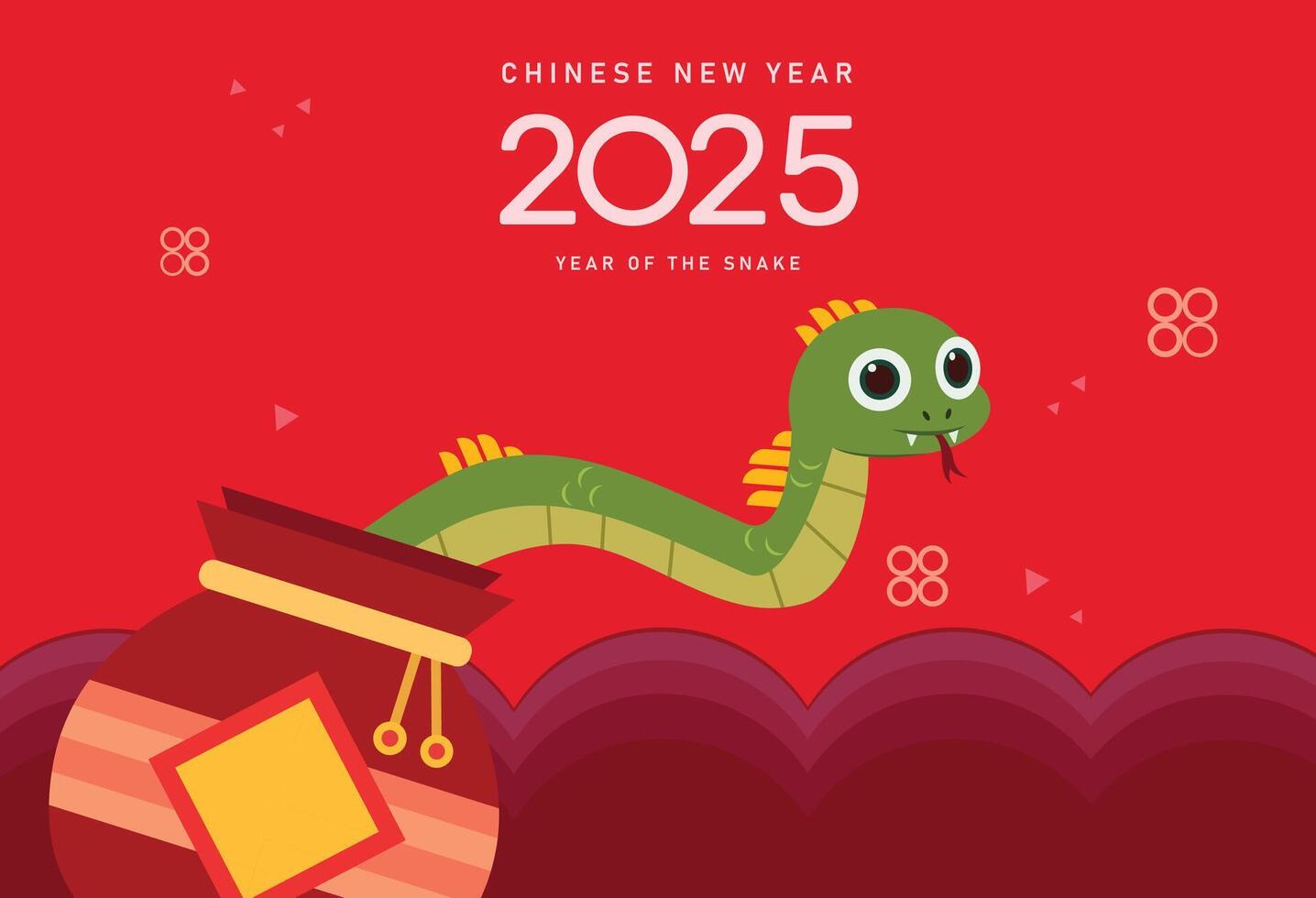 Chinese new year 2025 of the snake bag of luck money. Lunar new year 2025 greeting card banner illustration. vector