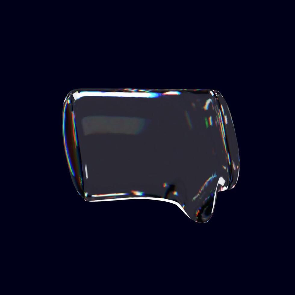 3d render glossy speech bubble. three-dimensional illustration for communication. Abstract shape glasses. Realistic crystal valentine element with rainbow gradient. Hologram refraction prism. vector