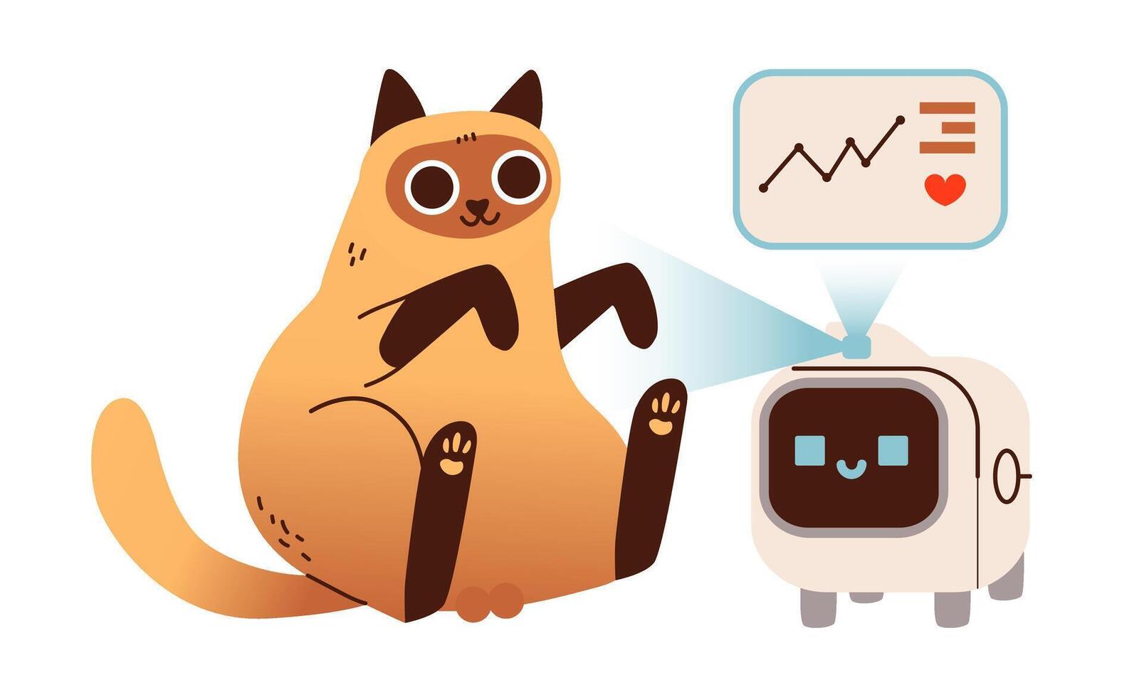 Robot health scanner for pets. Tracking cat health. Flat illustration vector