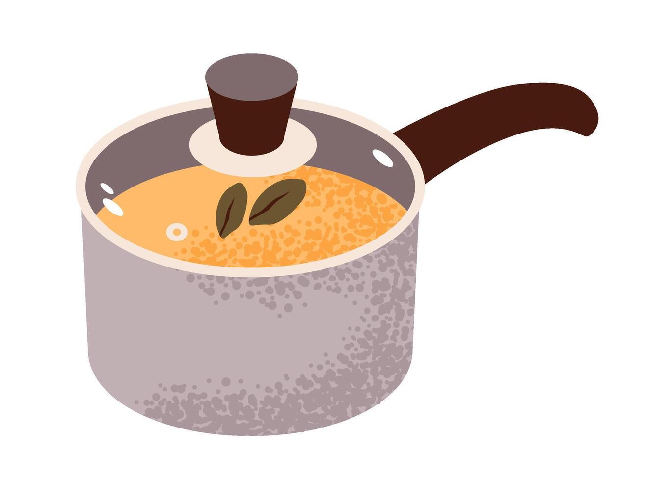 Saucepan of soup isolated on a white background. Flat illustration with kitchen pan with food. Cooking equipment vector