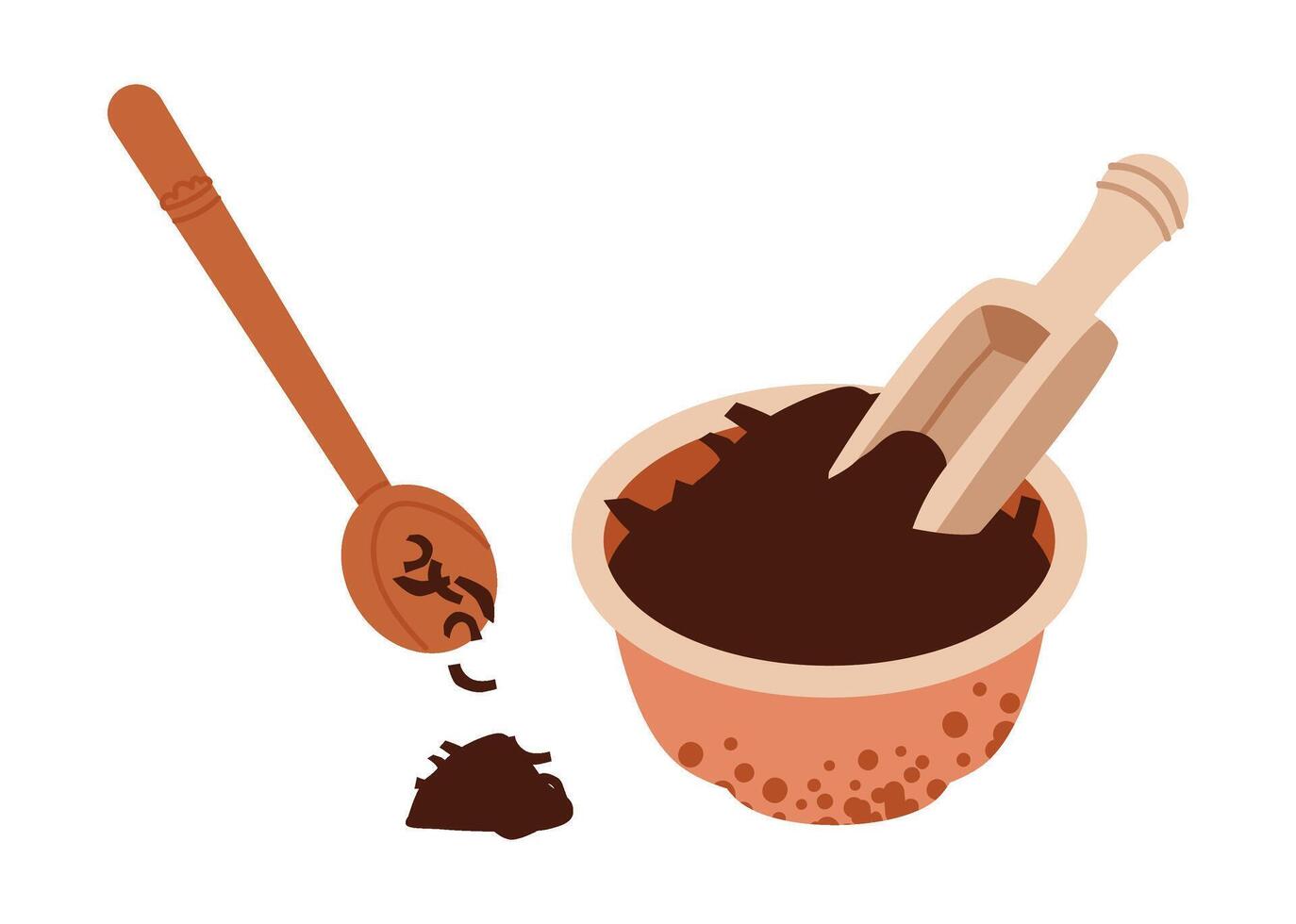 Black loose dried tea leaves. Accessories for a tea party. Flat illustration. vector