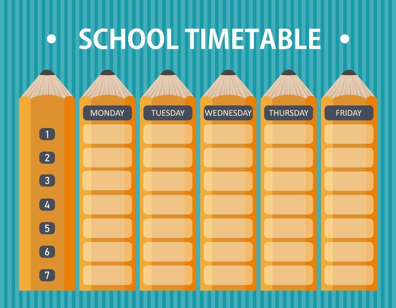 School timetable with pencils vector