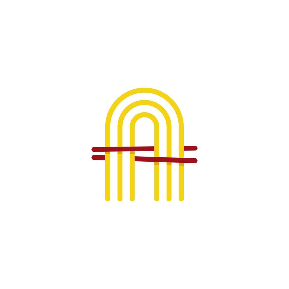 Letter A noodle logo design. Initial letter A with noodle and chopsticks. vector