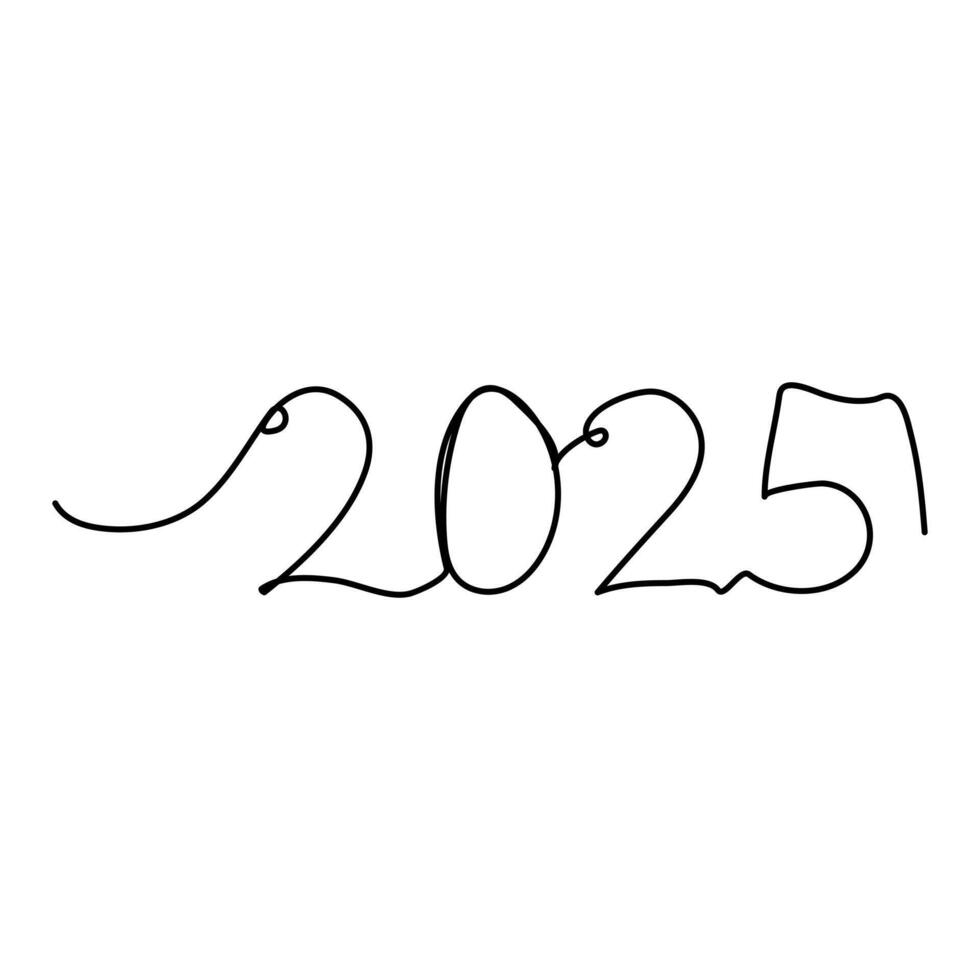 continuous single line drawing of handwritten text happy new year 2025, vector
