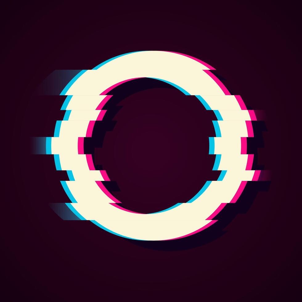 Glitch circle frame. Tv distorted signal chaos, glitched ring light effect distortion frames and flaw glitches bug circles, vhs white noise destroyed logo isolated icons set vector