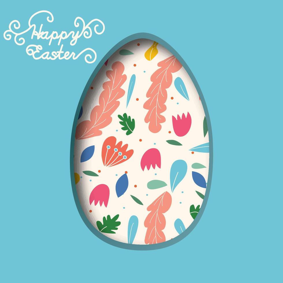 Happy Easter greeting card. 3d paper cut easter egg concept design background. Paper carving egg shape with shadow. vector