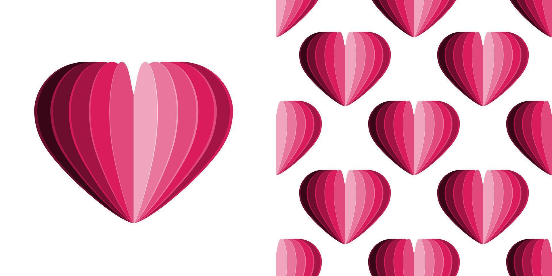 Valentines paper hearts on white background. love seamless pattern for Happy Mothers or Valentines Day greeting card design. vector