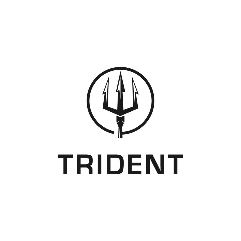 Circular Trident Neptune god poseidon king spear logo design. vector